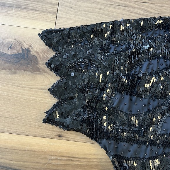 Vtg Henbo Witchy Going Out Asymmetric Women's Black Sequin Beaded Blouse Sz L - Picture 3 of 9